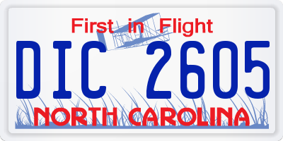 NC license plate DIC2605