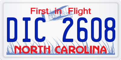 NC license plate DIC2608