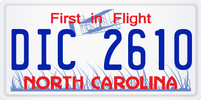 NC license plate DIC2610