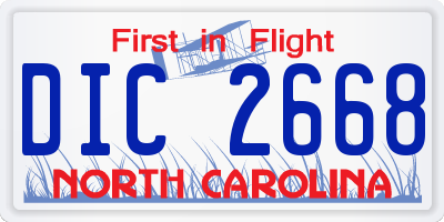 NC license plate DIC2668