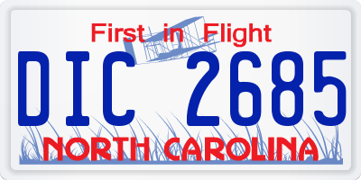 NC license plate DIC2685