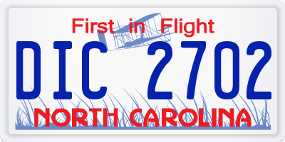 NC license plate DIC2702