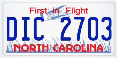 NC license plate DIC2703