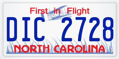 NC license plate DIC2728