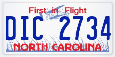 NC license plate DIC2734