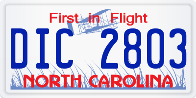 NC license plate DIC2803