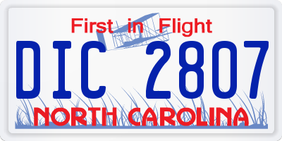 NC license plate DIC2807