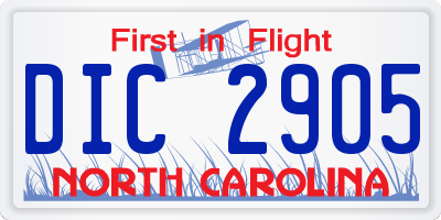 NC license plate DIC2905