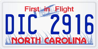NC license plate DIC2916