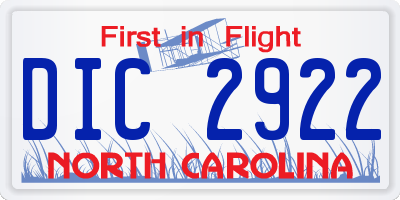 NC license plate DIC2922