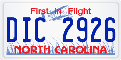 NC license plate DIC2926