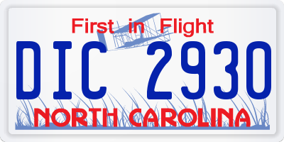 NC license plate DIC2930