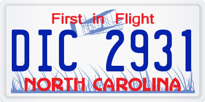 NC license plate DIC2931