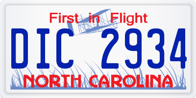 NC license plate DIC2934