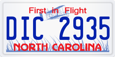 NC license plate DIC2935