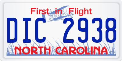 NC license plate DIC2938