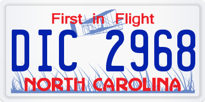 NC license plate DIC2968