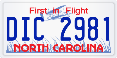 NC license plate DIC2981