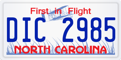 NC license plate DIC2985