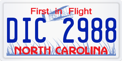 NC license plate DIC2988