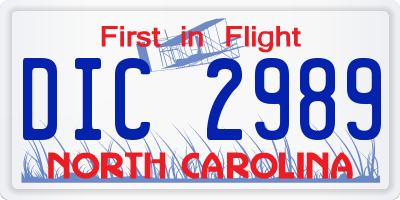 NC license plate DIC2989