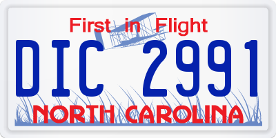 NC license plate DIC2991