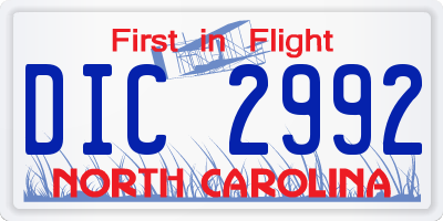NC license plate DIC2992