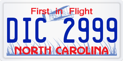 NC license plate DIC2999