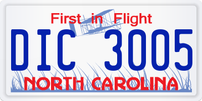 NC license plate DIC3005
