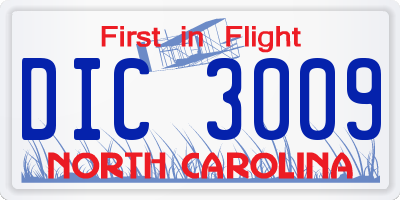NC license plate DIC3009