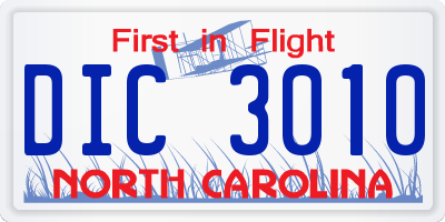 NC license plate DIC3010