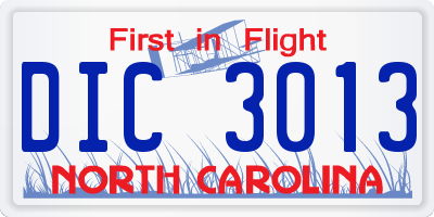 NC license plate DIC3013