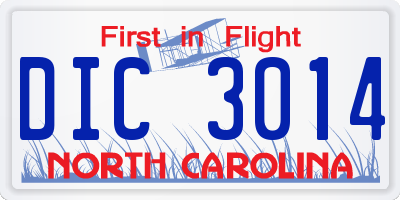 NC license plate DIC3014