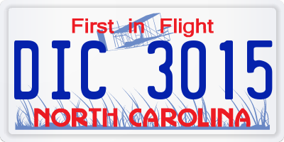 NC license plate DIC3015