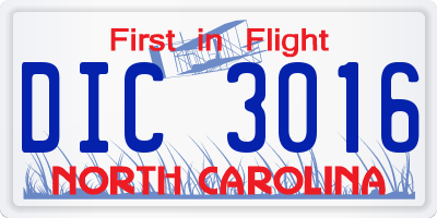 NC license plate DIC3016
