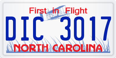 NC license plate DIC3017