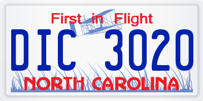 NC license plate DIC3020