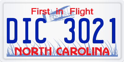 NC license plate DIC3021