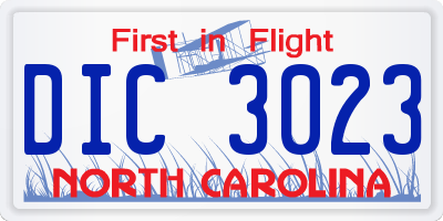 NC license plate DIC3023