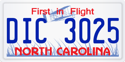 NC license plate DIC3025