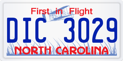 NC license plate DIC3029