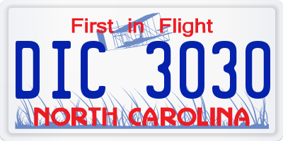 NC license plate DIC3030