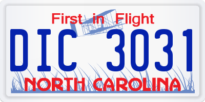 NC license plate DIC3031
