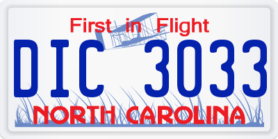 NC license plate DIC3033