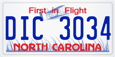 NC license plate DIC3034