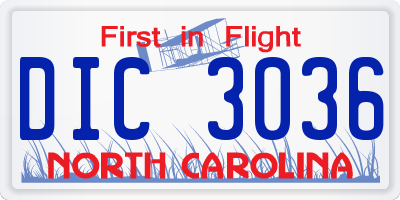 NC license plate DIC3036