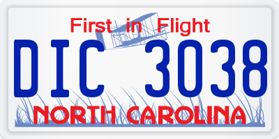 NC license plate DIC3038