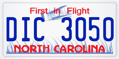 NC license plate DIC3050