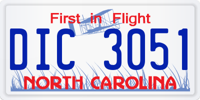 NC license plate DIC3051