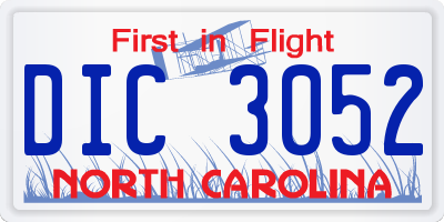 NC license plate DIC3052